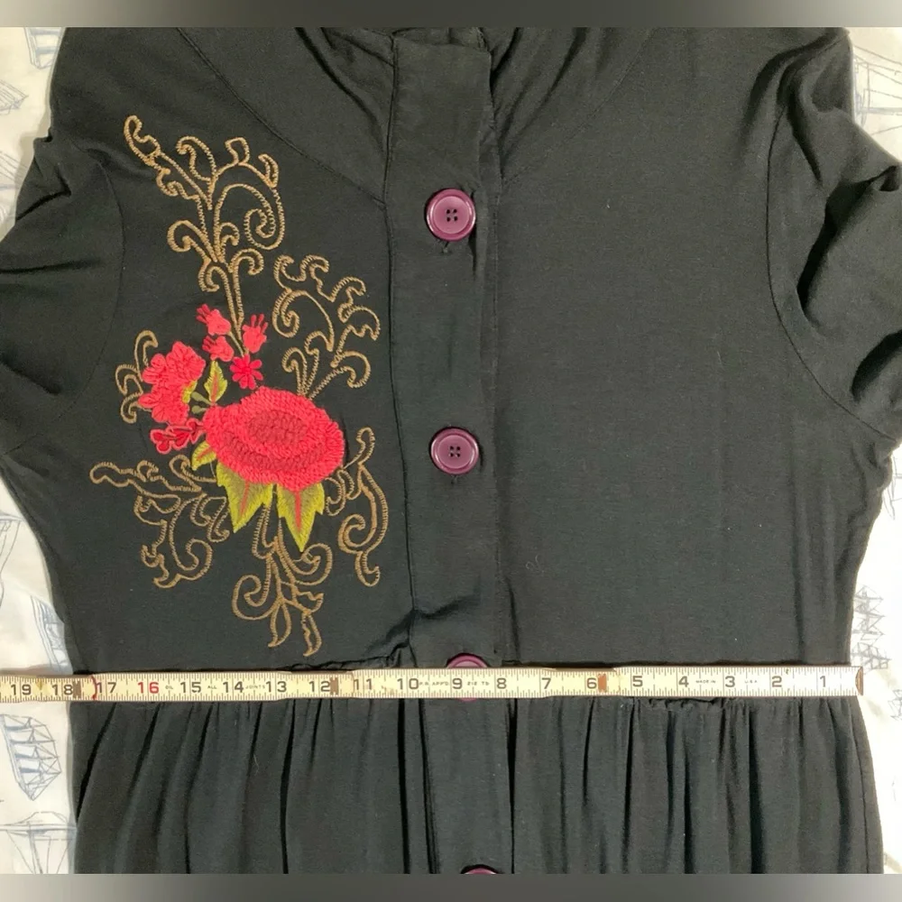 ATHLETA Black Jersey Dress w/Roses - Picture 7 of 11